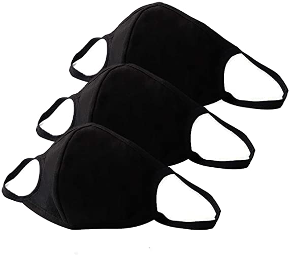 3 Pack Black Face Protection Unisex Washable and Reusable Cotton Breathable fabric
