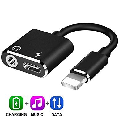 3.5 mm Jack Headphone Adapter for iPhone Xs/Xs Max/XR/ 8/8 Plus / 7/7 Plus for iPhone Dongle Aux 2 in 1 Accessories Splitter Adaptor Charger Cables & Audio Connector Support All iOS Systems - Blackout