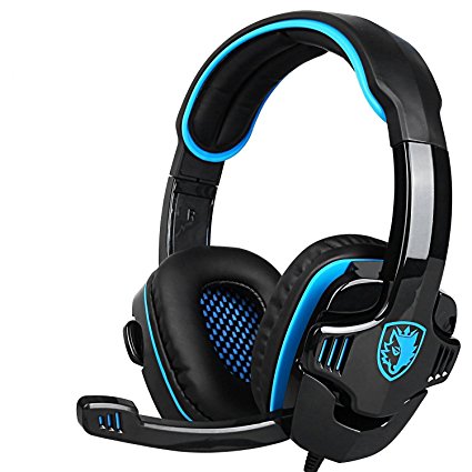 SADES SA708 3.5mm Surround Sound Stereo PC Gaming Headset Headband with Microphone Over-the-Ear Volume control for PC Gaming (Blue)