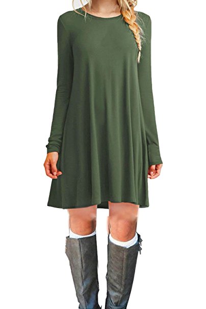 MOLERANI Women's Casual Plain Long Sleeve Simple T-shirt Loose Dress