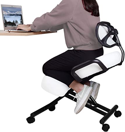 DRAGONN (by VIVO) Ergonomic Kneeling Chair with Back Support, Adjustable Stool for Home and Office with Angled Seat for Better Posture - Thick Comfortable Cushions, White (DN-CH-K02W)