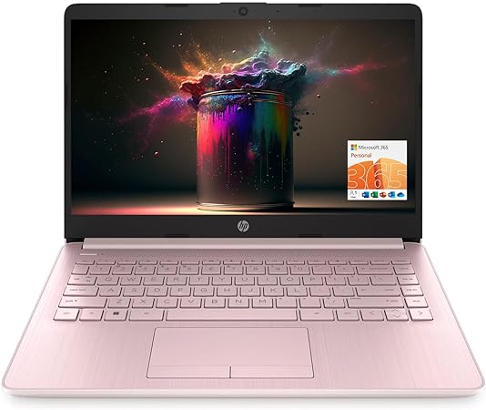 HP Portable Laptop (Include 1 Year Microsoft 365), 14’’ HD Display, 8GB RAM, 64GB eMMC, Intel Quad-Core N4120, Student and Business, Webcam, HDMI, Wi-Fi, RJ-45, Windows 11 Home, Pink