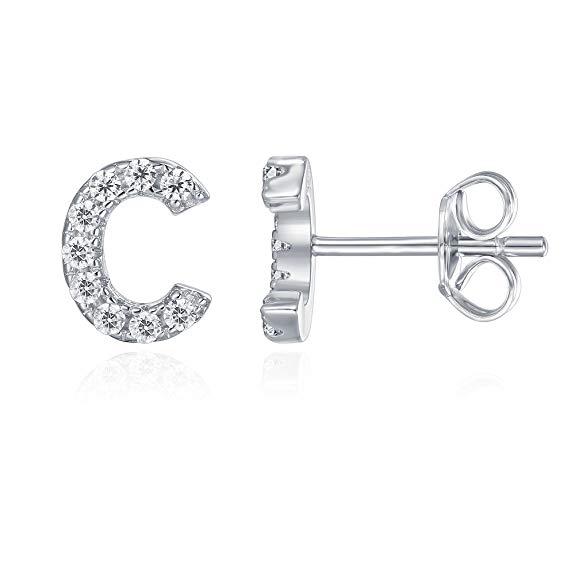 PAVOI 925 Sterling Silver CZ Simulated Diamond Stud Earrings Fashion Alphabet Letter Initial Earrings