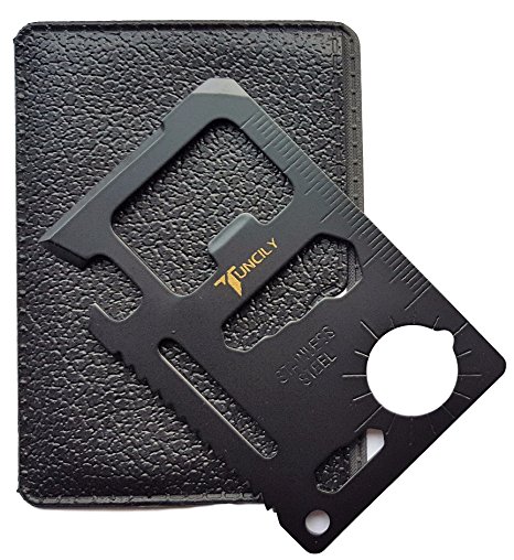 Credit Card Survival Tool - 11 in One Multipurpose Beer Bottle Opener Portable Wallet Size Pocket Multitool (Black)