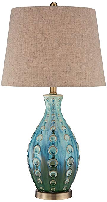 Mid-Century Ceramic Vase Teal Table Lamp