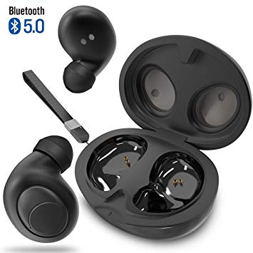 V5.0 Bluetooth Headphones Wireless Earbuds 3D Stereo Sound Deep Bass in-Ear HiFi Noise Cancelling 6H Playingtime IPX4 Waterproof Sport Earphone Built-in Mic Touch Control with Charging Case-Black