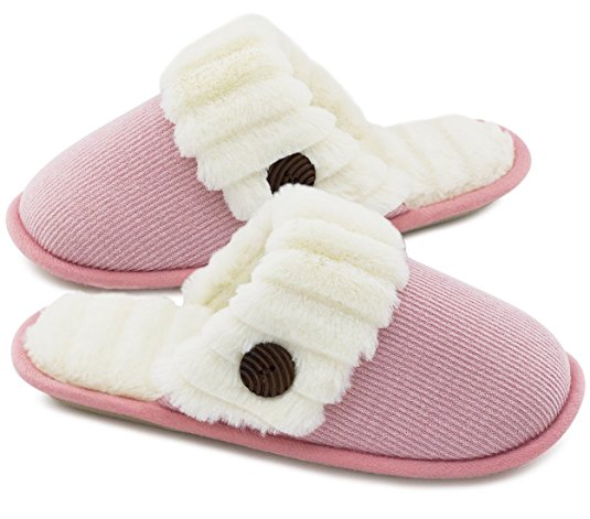 Women’s Cute Comfy Fuzzy Knitted Memory Foam Slip On House Slippers Indoor