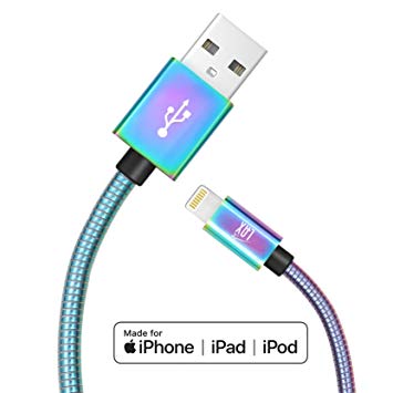 LAX iPhone Charger Lightning Cable - MFi Certified Lightning to Mesh USB Cord (4ft) Compatible with Latest iOS Including iPhone XR/X/8/8Plus/ 7/7Plus/IPad Pro (Iridescent Chrome)