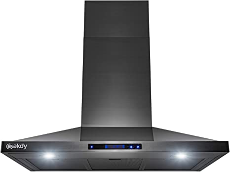 AKDY 36 in. 343 CFM Convertible Wall Mount Kitchen Range Hood with LED Lights in Black Stainless Steel