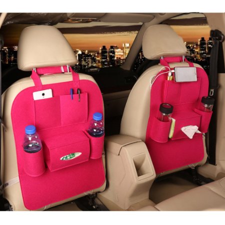 CCloud Car Back Seat Organizer Woolen Felt Seat Pocket Protector Storage for Bottle, Tissue Box, Toys (Rose)
