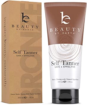 Beauty by Earth Self Tanner - Organic And Natural Ingredients Sunless Tanning Lotion And Bronzer Golden Buildable Light, Medium Or Dark Gradual Tan For Body And Face 7.5 Oz