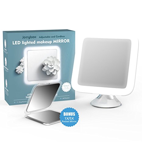 Jerrybox LED Illuminated Cosmetic Mirror Lighted 7× Magnification Make Up Shaving (Buy 1 get 1 Free Pocket Mirror)