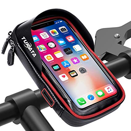 TURATA Handlebar Bike Bag Waterproof Bike Pouch Road Bag Cell Phone Holder Case Front Tube Phone Mount Bag with Sensitive Touch Screen