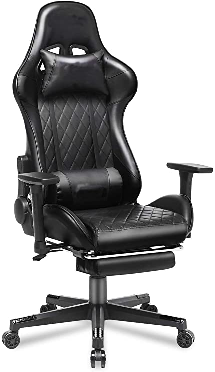 Gaming Chair Racing Office Computer Ergonomic Video Game Chair Backrest and Seat Height Adjustable Swivel Recliner with Headrest Lumbar Pillow (BLU)