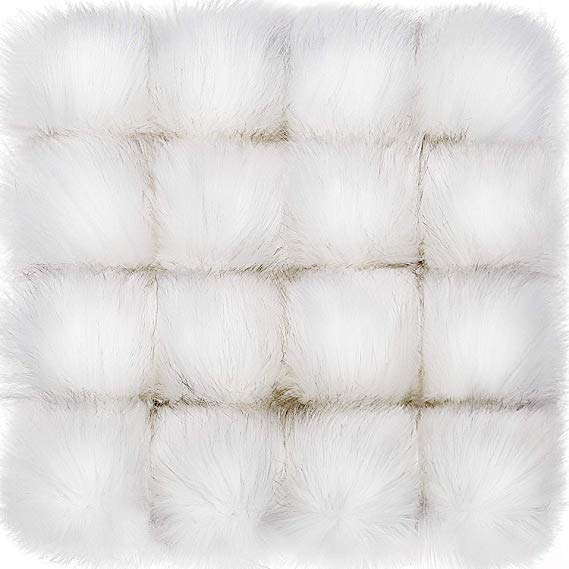 Tatuo Faux Fur Pom Pom Ball DIY Fur Pom Poms for Hats Shoes Scarves Bag Pompoms Keychain Charms Knitting Hat Accessories (White, 16)