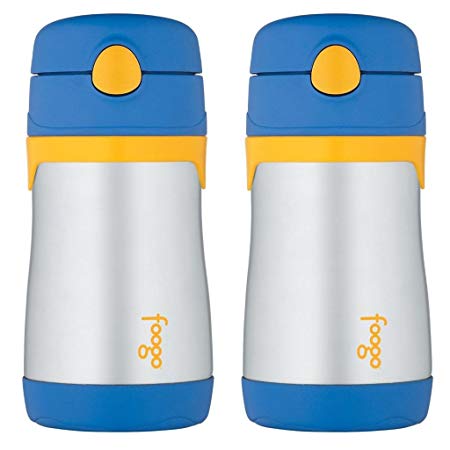 Thermos Foogo Phases Leak Proof Stainless Steel Straw Bottle, 10 Ounce - 2 Pack (Blue/Yellow)