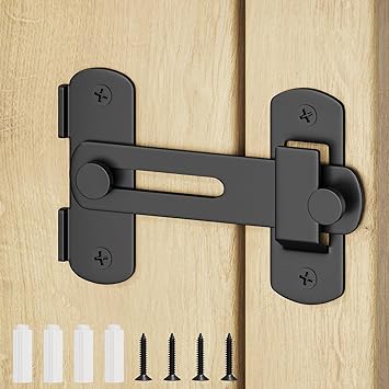 SMARTSTANDARD Barn Door Lock, 180 Degree Barn Door Latch, Matte Black Steel Gate Latch Hardware, Barn Door Locks and Latches for Bedroom, Wooden Fence, Pocket Door, Cat Door (Black, 1PCS)