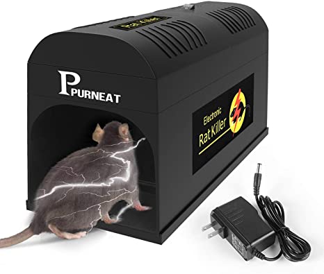 P PURNEAT Electronic Rat Trap- Effective and Powerful Humane Mouse Trap That Works for Rats, Mice – No Poison Use - 7000v Shock Instant Exterminator – Pest Control Rat Traps-【2020 Upgraded】