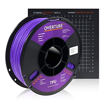 Overture TPU Filament 1.75mm Flexible TPU Roll with 200 x 200 mm Soft 3D Printer Consumables, 1kg Spool (2.2 lbs.), Dimensional Accuracy  /- 0.05 mm, 1 Pack (Purple)