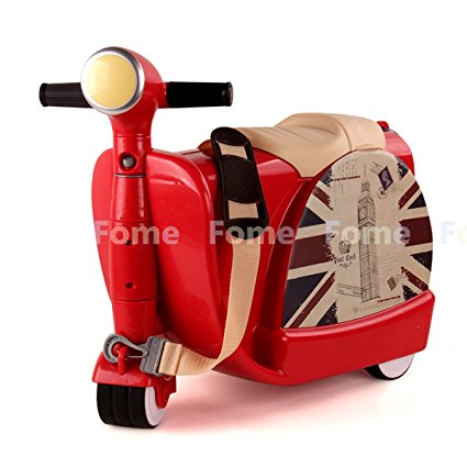 FOME Ride-On Suitcase Children's Multifunction Luggage Cart Storage Toy Box Suitcase with Pull Strap and Swivel Wheels, Red