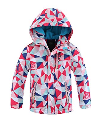 Hiheart Girls Boys Waterproof Fleece Lining Jacket Hood Windproof Rain Coat