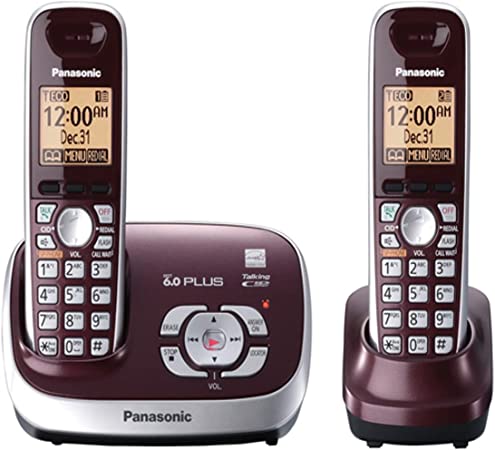 Panasonic KX-TG6572R DECT 6.0 Single Line 1.9GHz Talking Caller ID Expandable Up to 6 Handsets Call Block Eco-Mode Wall Mountable Cordless Telephone - 2 Handsets