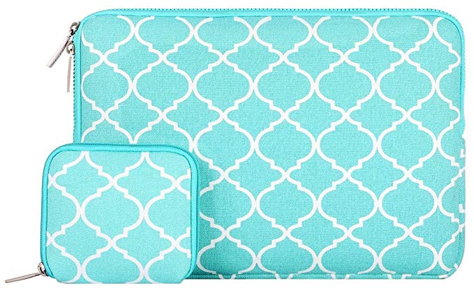 Mosiso Laptop Sleeve Bag Only for MacBook 12-Inch with Retina Display 2017/2016/2015 Release with Small Case, Quatrefoil Style Canvas Fabric Protective Carrying Cover, Hot Blue