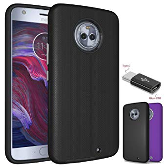 Moto X4 case,Moto X 2017 case,Moto X (4th Generation) 2017 case With Micro USB to Type c Adapter,Wtiaw [Anti-slip/Shock Absorption] Heavy Duty Hybrid Phone Protective Cover for Moto X4-AS Black