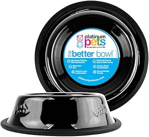 Platinum Pets 8-Ounce Stainless Steel Embossed Non-tip Cat Bowl, Midnight Black