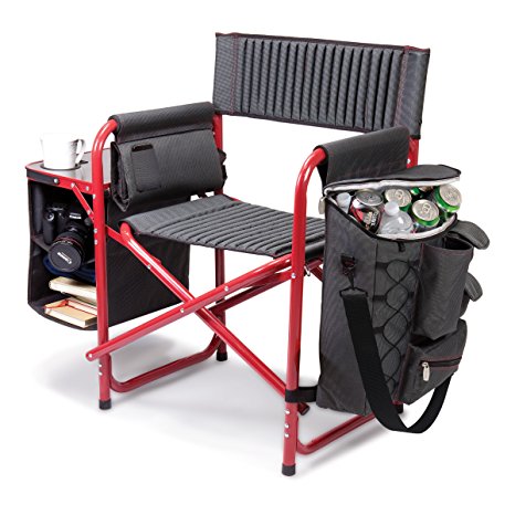 Picnic Time Fusion Original Design Outdoor Folding Chair, Gray with Red Frame