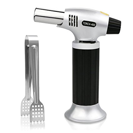 Axmda Culinary Torch, Cooking Torch Refillable, Food Torch Aluminum with Adjustable Flame and Safety Lock, Kitchen Butane Lighter Blow Torch for Creme, Brulee, BBQ, Baking, Solder (Gas Not Included)
