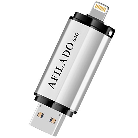 iPhone Flash Drive 64GB IOS Memory Stick, AFILADO USB 3.0 Thumb Pen Drive, Lightning External Storage Expansion for Apple iPad/iPhone/Android & Computers (silver-64Gb)