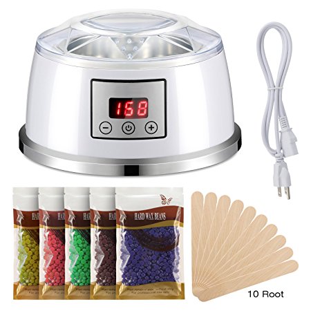 Wax Warmer Hair Removal Kit, Magicfly Upgrade Professional Electronic Wax Heater Pot with 5 Flavors Hard Wax Beans & 10 Wax Applicator Sticks & UL Certification Plug