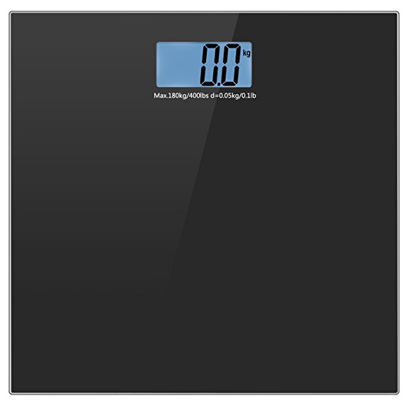 Body Weight Scale, Helect Tempered Glass Digital Bathroom Scale with Step-On Technology 400LB/180KG (Black) - H1010