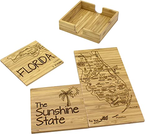 Totally Bamboo Florida State Puzzle 4 Piece Bamboo Coaster Set with Case