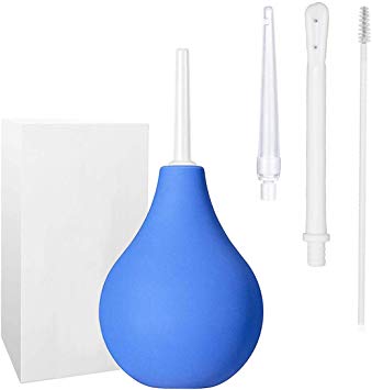 Enema Bulb with 3 Replaceable Nozzle and Scrubbing Brush,Anal Douche for Men Women Enema Kit Comfortable Medical Cleaner(Blue)