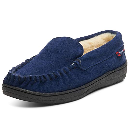 alpine swiss Yukon Mens Genuine Suede Shearling Slip On Moccasin Slippers