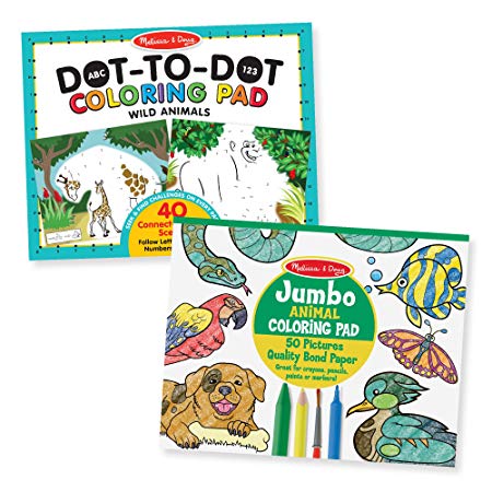 Melissa & Doug Animal Coloring Pad 2 Pack - ABC-123 Dot-to-Dot, Jumbo Pad, 14 x 11 Each, Multicolor