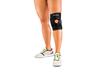 AccuMed Knee Brace Support for Knee Recovery, Pain, Joint and Muscle Support, Padded Patella Opening made with Neoprene Heat-Retaining Material, Four Supportive Springs & Adjustable Straps