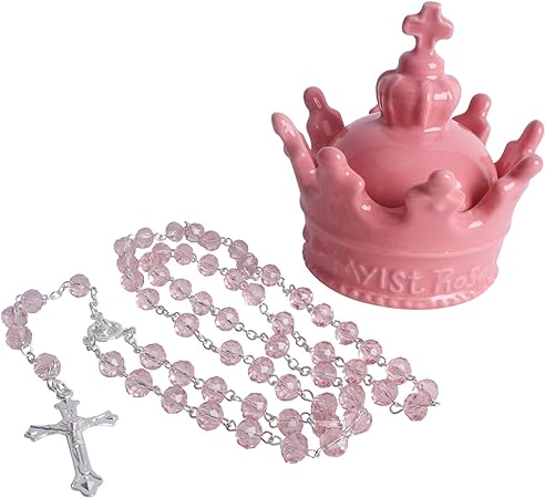 Vencer Ceramic Keepsake Box, My First Rosary Cross for Boy Gift,Pink,VBK-002P