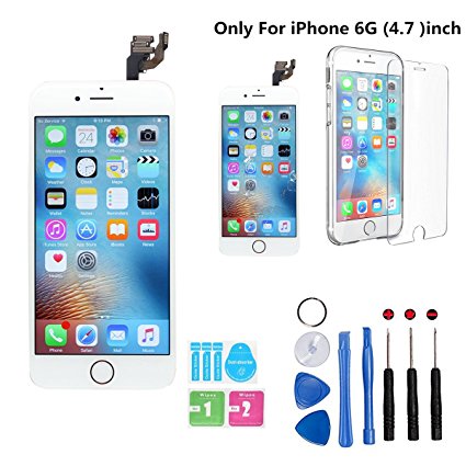 iPhone 6 Frout Screen Replacement white Kit, Screen Repair, Full LCD Assembly , Display Touch Digitizer Full Assembly Replacement with Home Button, Front Camera, Ear Speaker, Repair Tools