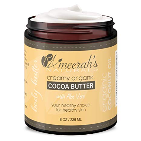 8 oz Organic Cocoa Body Butter & Coconut Oil with Aloe Vera & Vitamin E | Body Moisturizer Cream - Unscented
