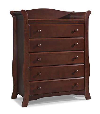 Stork Craft Avalon 5 Drawer Universal Dresser, Cherry