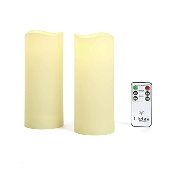 Outdoor Flameless Candles, Set of 2 - Large 3" x 7" Decorative Pillar Candles,Warm White LED Glow, Water Resistant, Batteries Included