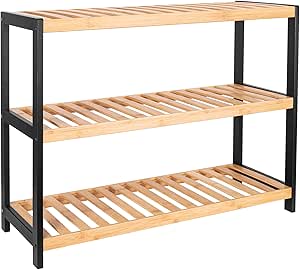 Vencier 3 Tier Bamboo Shoe Racks Storage Stand Shelf Organizer, 12 Pair of Shoes 70 x 26 x 55cms - Ideal of Corridor,Living Room, Bathroom, Bedroom or Hallway (Natural & Black)