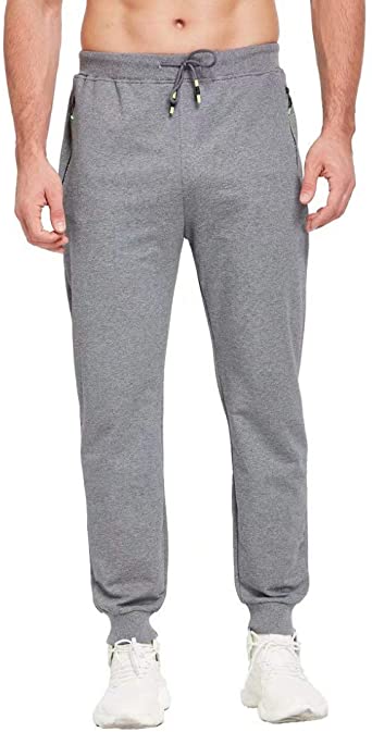 Tansozer Mens Lightweight Joggers Sweatpants with Zipper Pockets and Elastic Bottom