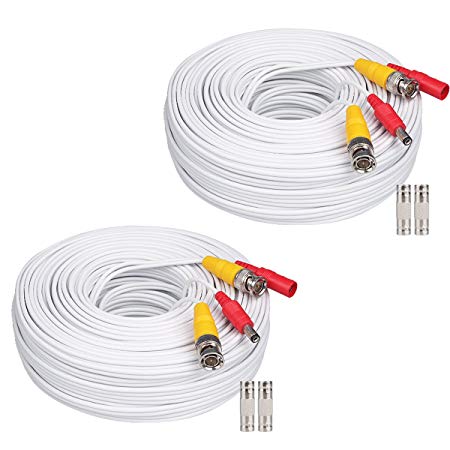WildHD 2x200ft All-in-One Siamese BNC Video and Power Security Camera Cable BNC Extension Wire Cord with 2 Female Connetors for All Max 5MP HD CCTV DVR Surveillance System (200ft 2pack Cable, White)