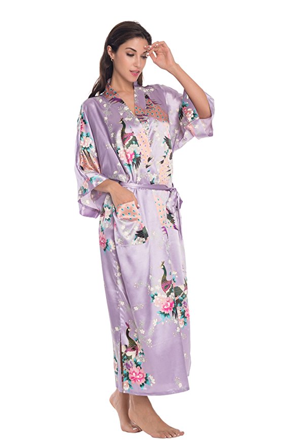 CostumeDeals KimonoDeals Women's dept Soft Kimono Robe,with Pockets- Peacock & Blossom,Long