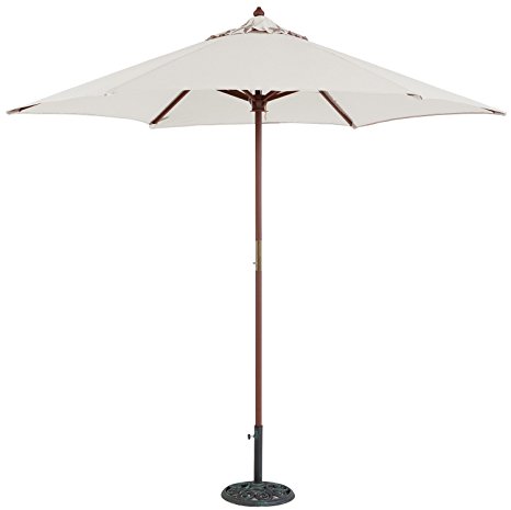TropiShade 9 ft Wood Market Umbrella with Canvas Antique White Polyester Cover