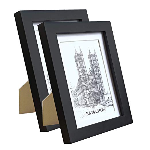 Ray & Chow 5x7 Picture Photo Frame Black- 2 Pack- Real Glass Front - Solid Wood - With Photo Mounts For 4x6 Photo - Width 2cm